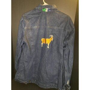 Goat By James King Denim Trucker Jacket Mens 2XL Biker Embroidered Y2K